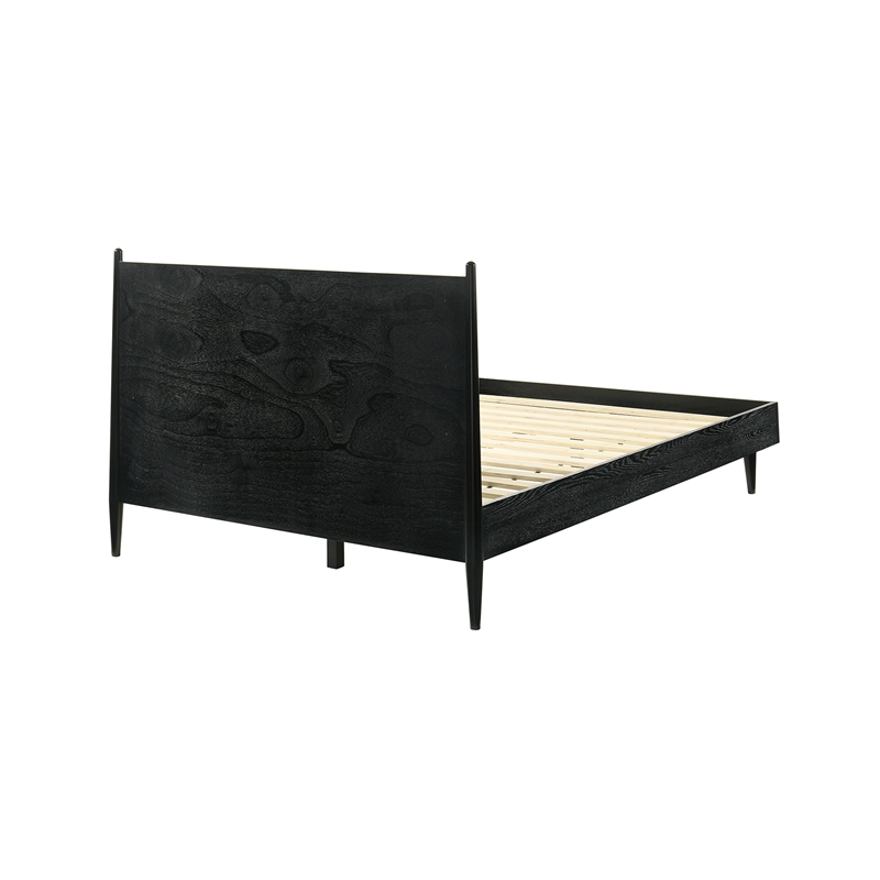 Armen Living Artemio Queen Platform Wood Bed Frame with Slim Track Arms in Black