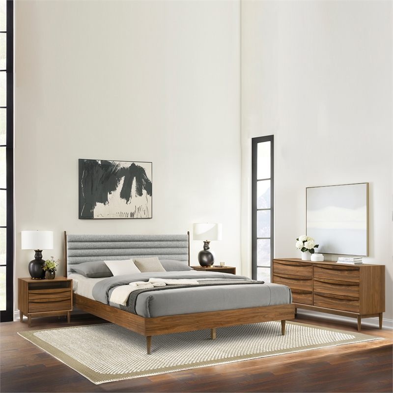 Armen Living Artemio 2-Drawer Wood Nightstand with Shelf in Walnut