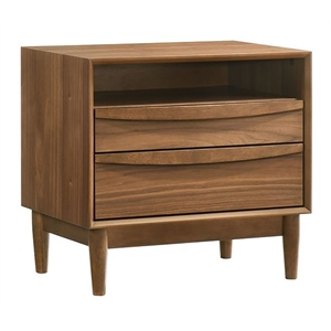 Armen Living Artemio 2-Drawer Wood Nightstand with Shelf in Walnut