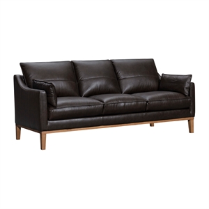 Armen Living Pompeii 87&quot Upholstered Wood & Leather Sofa in Dark Brown