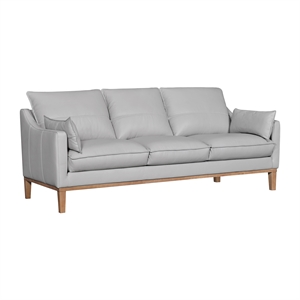 Armen Living Pompeii 87&quot Upholstered Wood & Leather Sofa in Dove Gray