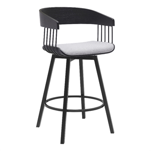 Armen Living Athena 27&quot Swivel Wood & Fabric Counter Stool in Black/Light Gray