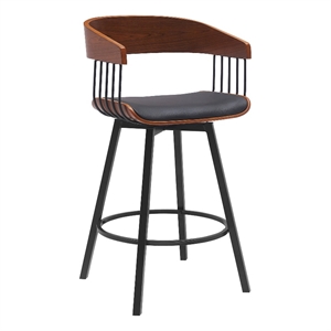 Armen Living Athena 27&quot Swivel Wood & Faux Leather Counter Stool in Walnut/Black
