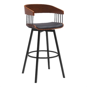 Armen Living Athena 31&quot Swivel Wood & Faux Leather Bar Stool in Walnut/Black