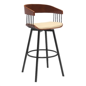 Armen Living Athena 31&quot Swivel Wood & Faux Leather Counter Stool in Cream/Black