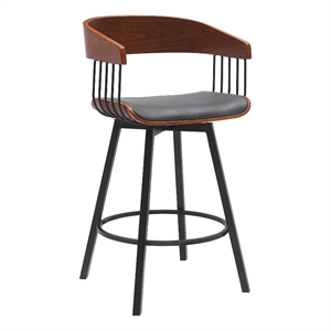 Armen Living Athena 27&quot Swivel Wood & Faux Leather Counter Stool in Gray/Black