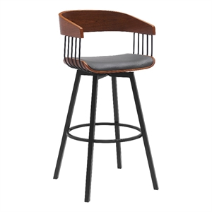 Armen Living Athena 31&quot Swivel Wood & Faux Leather Bar Stool in Gray/Black