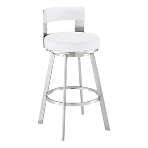 Armen Living Flynn 26&quot Swivel Stainless Steel Counter Stool in White