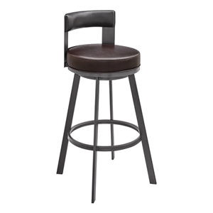 Armen Living Flynn 26&quot Swivel Metal & Faux Leather Counter Stool in Brown