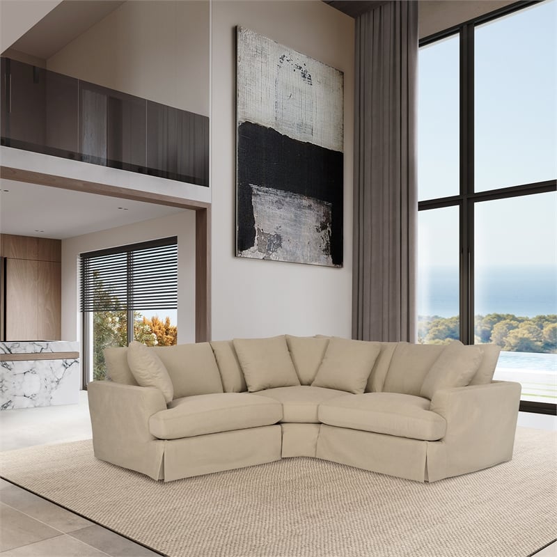 Armen Living Ciara 3-Piece Upholstered Polyurethane Sectional Sofa in Brown