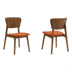 Armen Living Kalia 18&quot Fabric & Wood Dining Chair in Orange/Walnut (Set of 2)