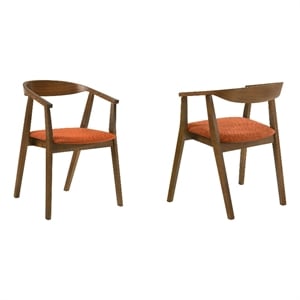 Armen Living Santana 18&quot Wood & Fabric Dining Chair in Walnut/Orange (Set of 2)