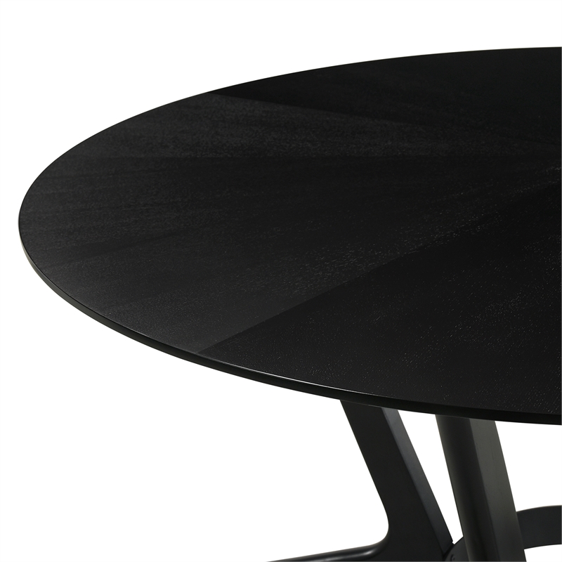 Armen Living Santana Round Wood Dining Table with Splayed Legs in Black