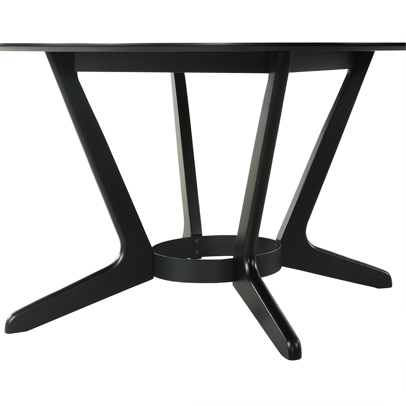 Armen Living Santana Round Wood Dining Table with Splayed Legs in Black