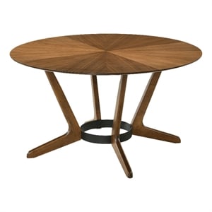 Armen Living Santana Round Wood Dining Table with Splayed Legs in Walnut