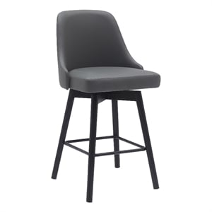 Armen Living Sicily 26&quot Swivel Wood & Faux Leather Counter Stool in Black/Gray