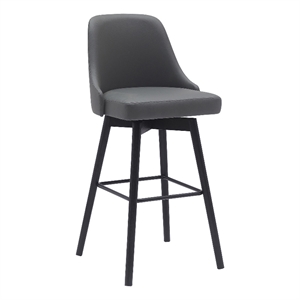 Armen Living Sicily 30&quot Swivel Wood & Faux Leather Bar Stool in Black/Gray