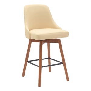Armen Living Sicily 26&quot Swivel Wood & Faux Leather Counter Stool in Walnut/Cream