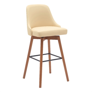 Armen Living Sicily 30&quot Swivel Wood & Faux Leather Bar Stool in Walnut/Cream