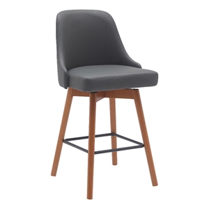 Armen Living Sicily 26&quot Swivel Wood & Faux Leather Counter Stool in Walnut/Gray