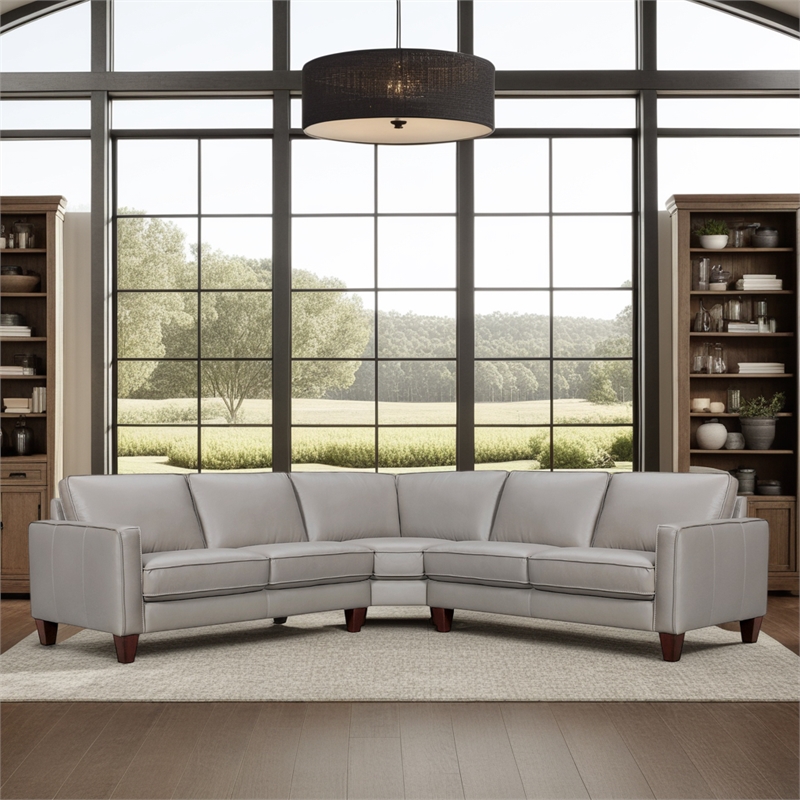 Armen Living Summit 3-Piece Greige Leather Sectional Sofa in Gray