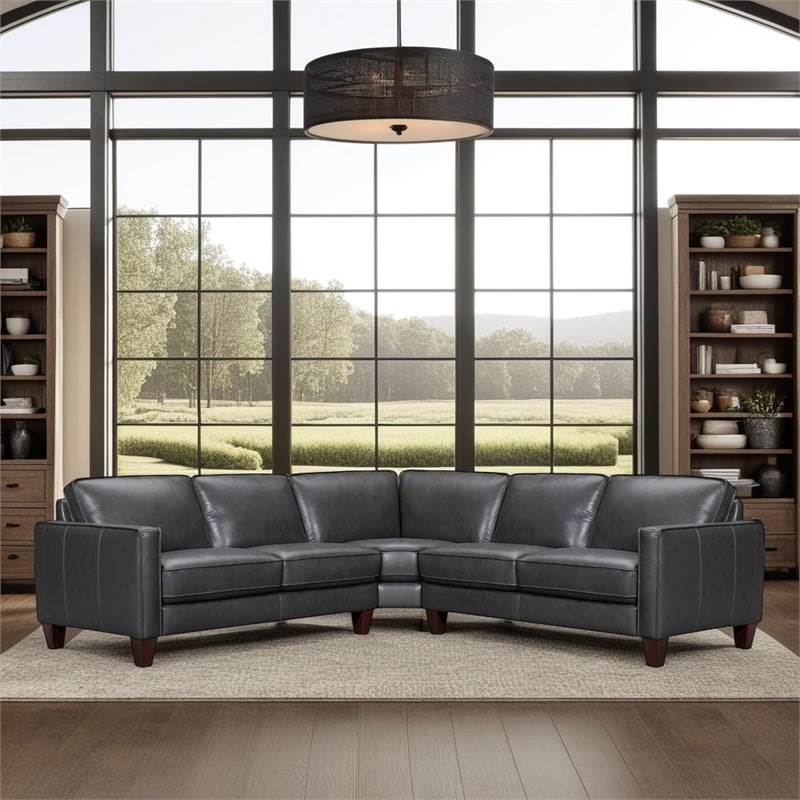 Armen Living Summit 3-Piece Greige Leather Sectional Sofa in Pewter