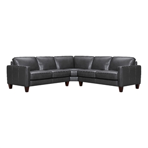 Armen Living Summit 3-Piece Greige Leather Sectional Sofa in Pewter