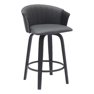 Armen Living Diana 26&quot Swivel Wood & Faux Leather Counter Stool in Black/Gray