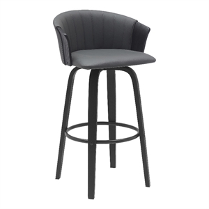 Armen Living Diana 30&quot Swivel Wood & Faux Leather Bar Stool in Black/Gray