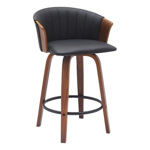 Armen Living Diana 26&quot Swivel Wood & Faux Leather Counter Stool in Walnut/Black