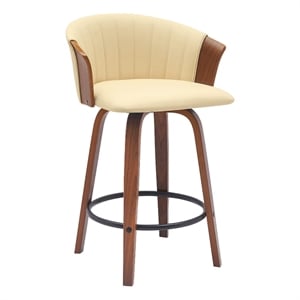 Armen Living Diana 26&quot Swivel Wood & Faux Leather Counter Stool in Walnut/Cream