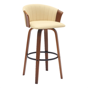 Armen Living Diana 30&quot Swivel Wood & Faux Leather Bar Stool in Walnut/Cream