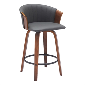 Armen Living Diana 26&quot Swivel Wood & Faux Leather Counter Stool in Walnut/Gray