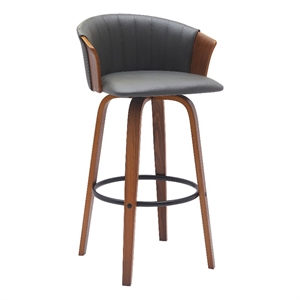 Armen Living Diana 30&quot Swivel Wood & Faux Leather Bar Stool in Walnut/Gray