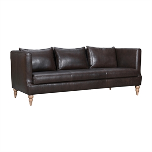 Armen Living Vincenza 85&quot Upholstered Leather Sofa in Dark Brown