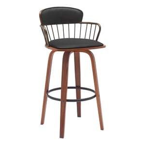 Armen Living Willow 30&quot Wood & Faux Leather Bar Stool in Walnut/Black
