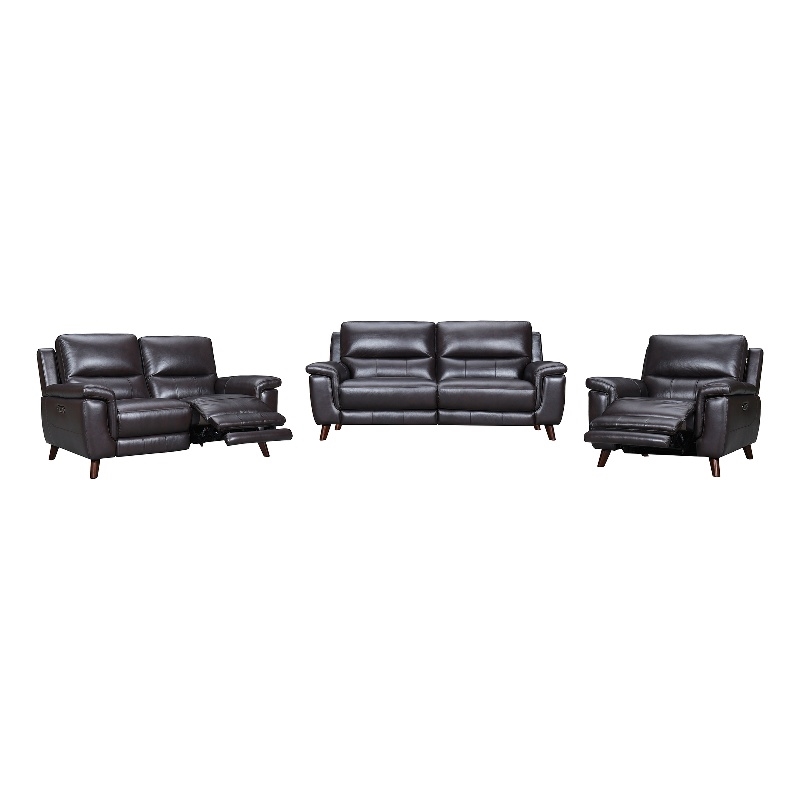 Armen Living Lizette 3-Piece Leather Living Room Power Recliner Set in Brown