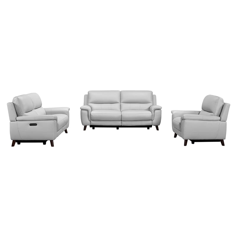 Armen Living Lizette 3-Piece Leather Living Room Power Recliner Set in Dove Gray