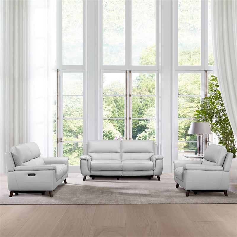 Armen Living Lizette 3-Piece Leather Living Room Power Recliner Set in Dove Gray