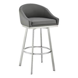 Armen Living Eleanor 26&quot Swivel Faux Leather Counter Stool in Gray