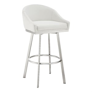 Armen Living Eleanor 26&quot Swivel Faux Leather Counter Stool in White