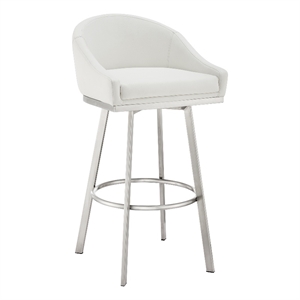 Armen Living Eleanor 30&quot Swivel Faux Leather Bar Stool in White