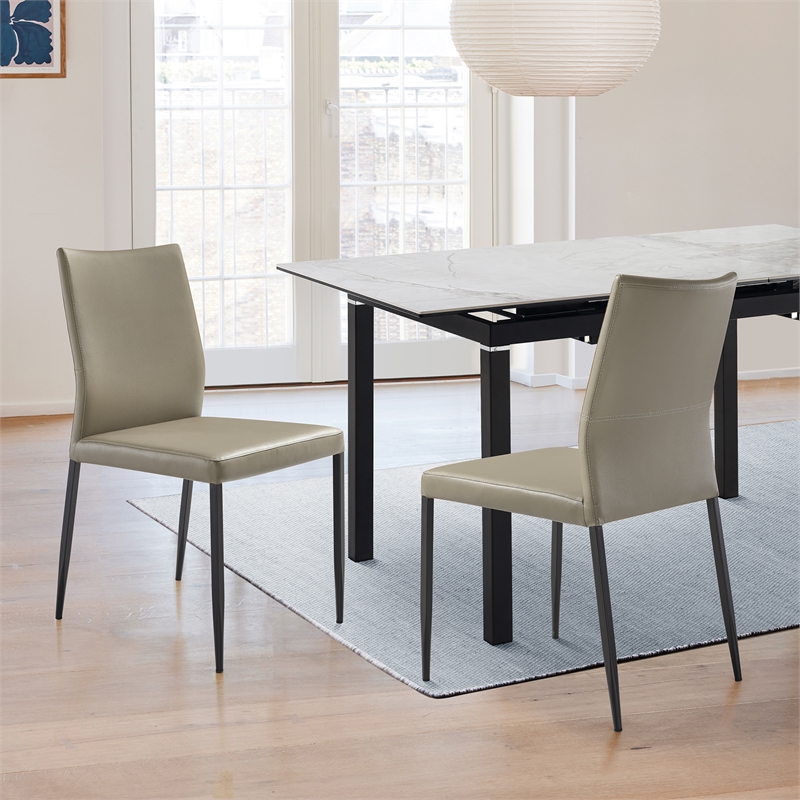 Kash Upholstered Dining Chair in Taupe Gray Faux Leather and Metal Legs