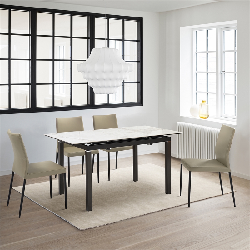 Kash Upholstered Dining Chair in Taupe Gray Faux Leather and Metal Legs