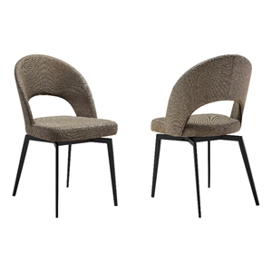 Armen Living Lucia 18&quot Fabric & Metal Dining Chair in Brown/Black (Set of 2)