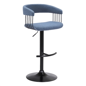 Armen Living Calista 33&quot Adjustable Fabric & Metal Bar Stool in Blue/Black