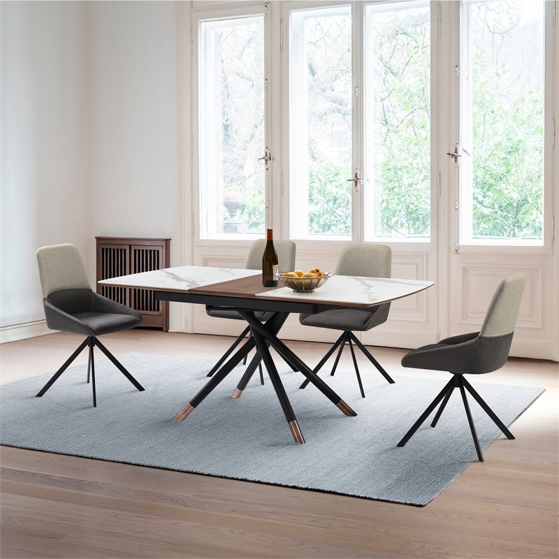 Armen Living Alora Wood & Ceramic Extendable Dining Table in Walnut/Light Gray