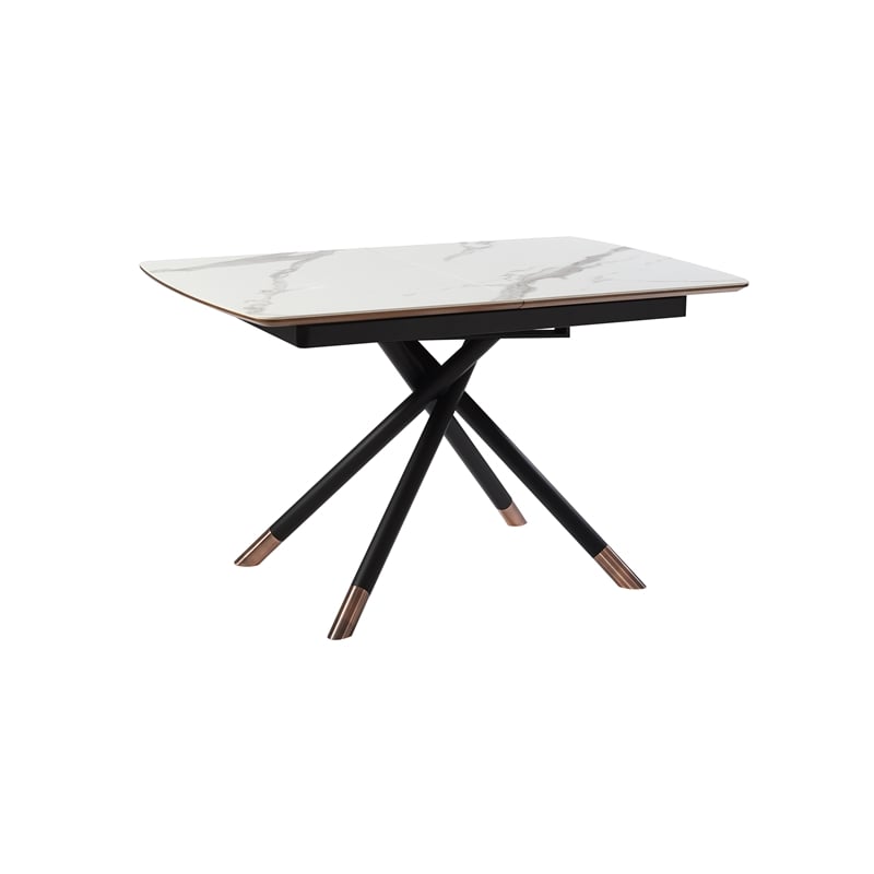 Armen Living Alora Wood & Ceramic Extendable Dining Table in Walnut/Light Gray