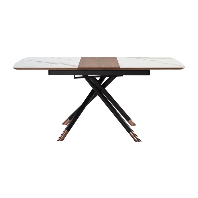 Armen Living Alora Wood & Ceramic Extendable Dining Table in Walnut/Light Gray