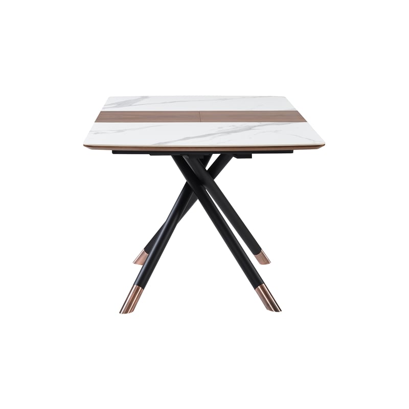 Armen Living Alora Wood & Ceramic Extendable Dining Table in Walnut/Light Gray